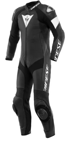Tuta Moto Pelle Intera Dainese TOSA Traforata Nero Nero Bianco