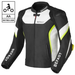 Giacca Moto Pelle Racing Befast INTERLAGOS CE Nero Bianco Giallo
