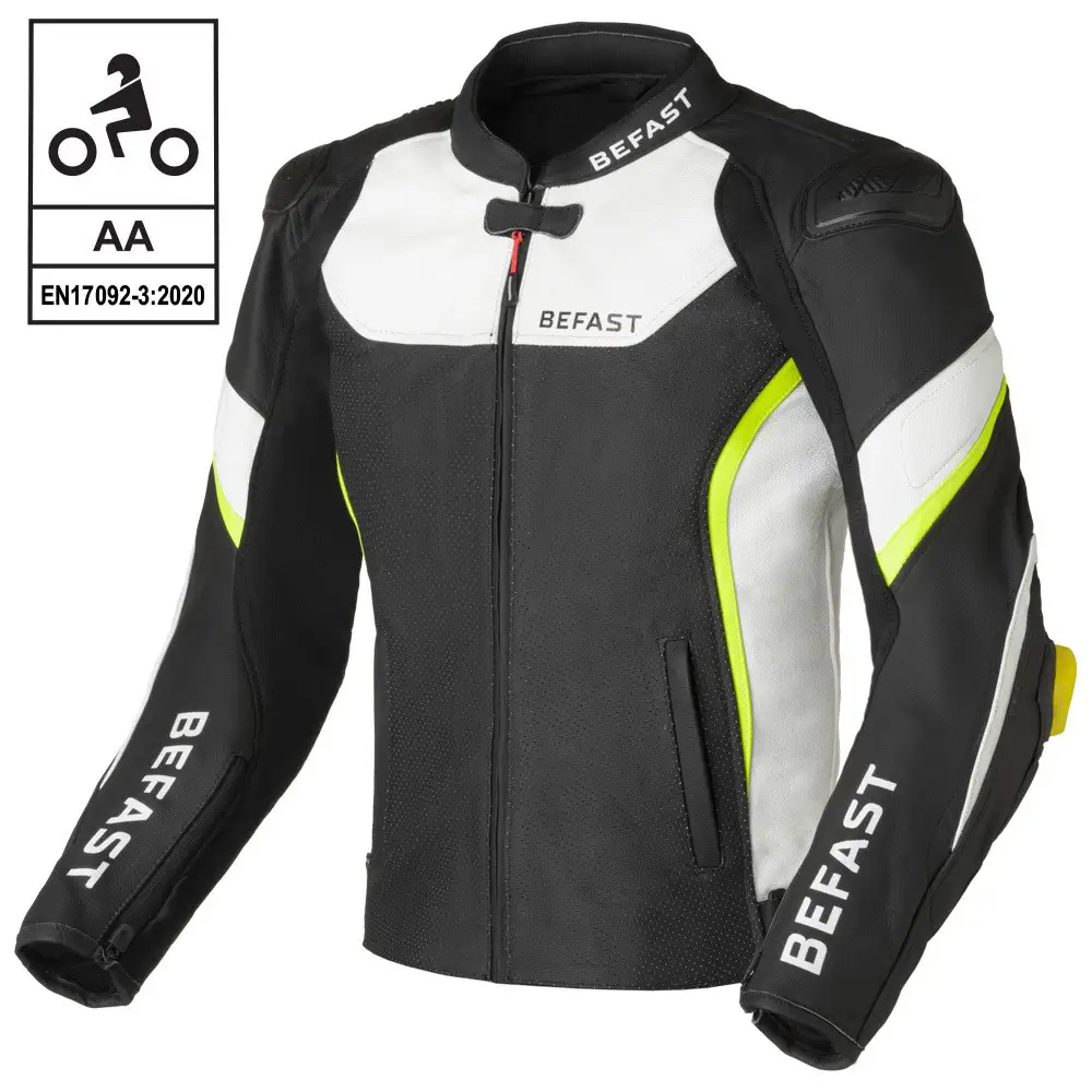 Giacca Moto Pelle Racing Befast INTERLAGOS CE Nero Bianco Giallo 1 Giacca Moto Pelle Racing Befast INTERLAGOS CE Nero Bianco Giallo