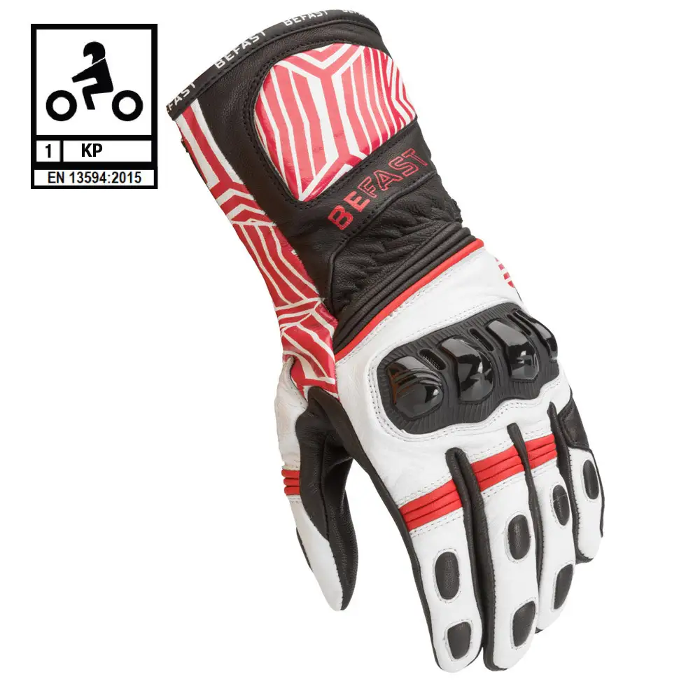 Guanti Moto Pelle Racing Befast SENTUL CE Nero Bianco Rosso 1 Guanti Moto Pelle Racing Befast SENTUL CE Nero Bianco Rosso