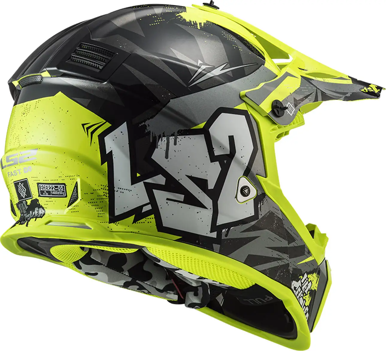 Casco Cross Bambino LS2 MX437 FAST EVO MINI CRUSHER Nero Giallo - immagine 2