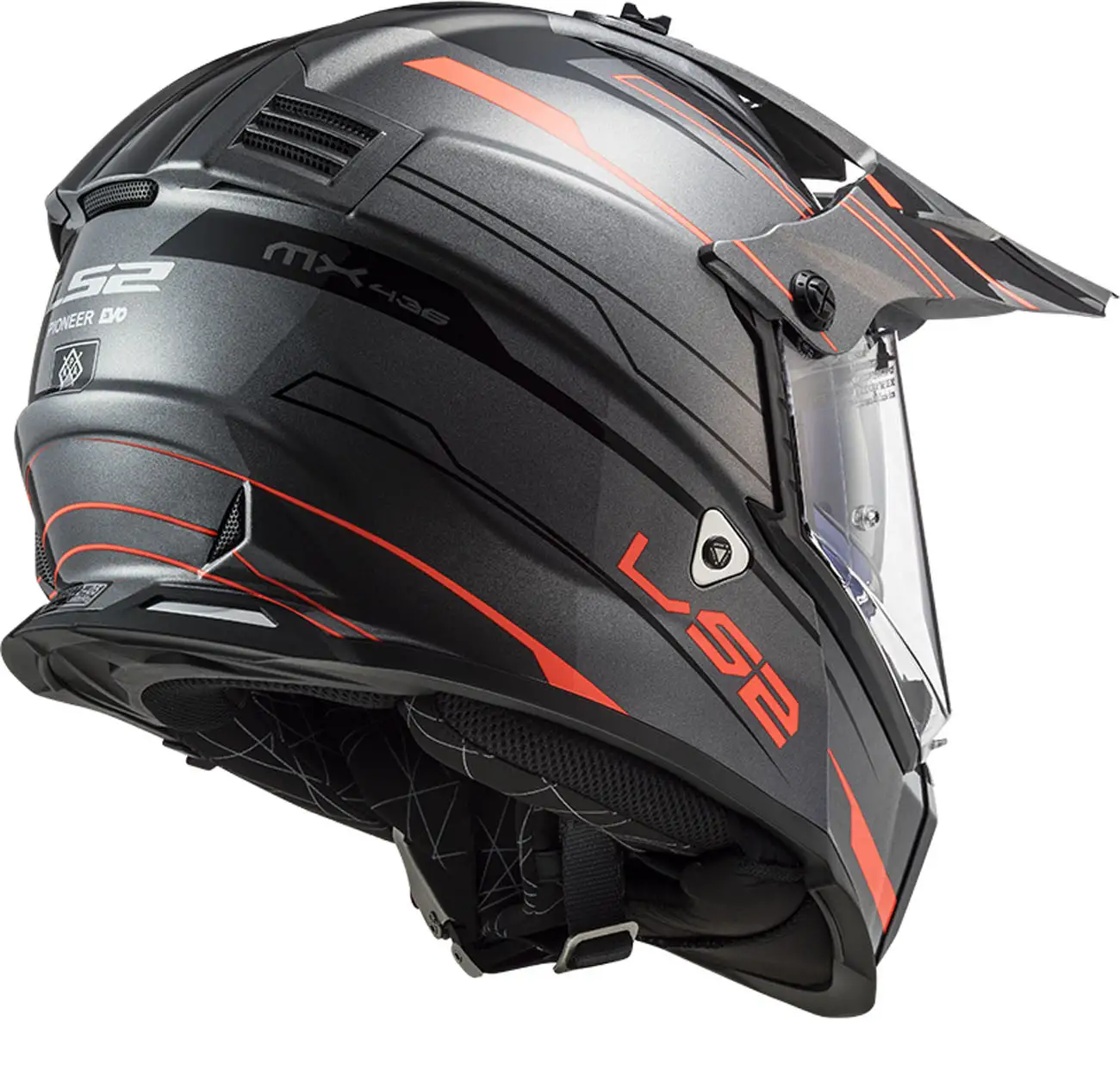 Casco Integrale Touring LS2 MX436 PIONEER EVO KNIGHT Titanio Arancio Fluo - immagine 2