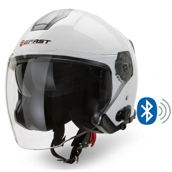Casco Jet Befast Jet Connect III Con Interfono Integrato Bianco Lucido