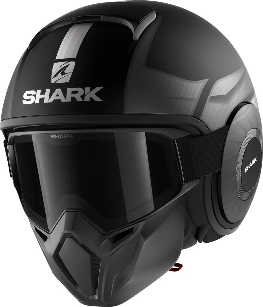 Casco Jet Shark STREET DRAK TRIBUTE RM Nero Opaco Argento Cromato 1 Casco Jet Shark STREET DRAK TRIBUTE RM Nero Opaco Argento Cromato