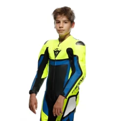 Tuta Minimoto Bambino Pelle Intera Estiva Dainese Gen-Z Junior Traforata Giallo Fluo Azzurro Nero -Accessori Moto gen z junior leather 1pc suit perf fluo yellow light blue black 2