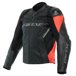 Giacca Moto Pelle Dainese RACING 4 Nero Rosso Fluo