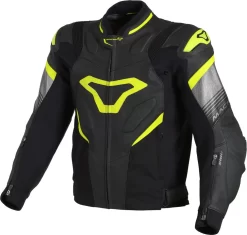 Giacca Moto Pelle Estiva Macna Ripper Nero Neon Giallo