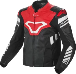 Giacca Moto Pelle Racing Macna Tracktix Nero Bianco Rosso