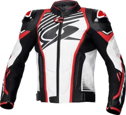 Giacca Moto Pelle Spyke ARAGON EVO Nero Bianco Rosso Fluo