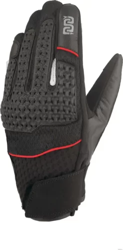 OJ Guanti Moto Pelle E Tessuto Estivi MAD Nero Rosso