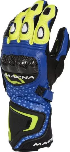 Guanti Moto Pelle Macna Track R Blu Nero Fluo Giallo