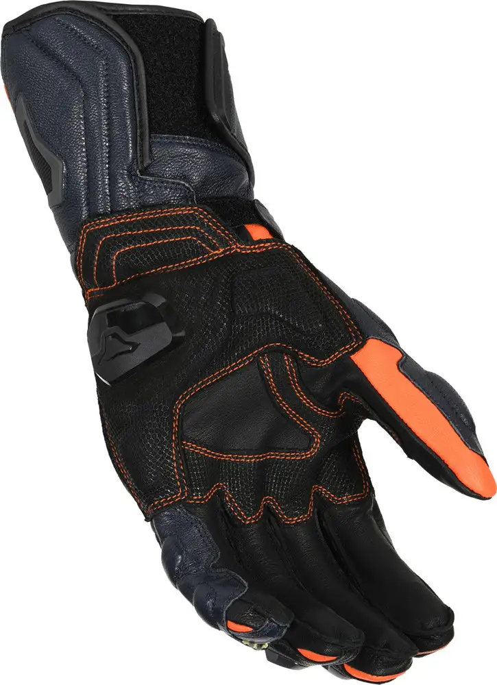 Guanti Moto Pelle Racing Macna Power Track Nero Arancio Blu Scuro - immagine 2