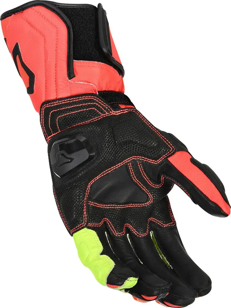 Guanti Moto Pelle Racing Macna Power Track Rosso Nero Giallo Fluo - immagine 2