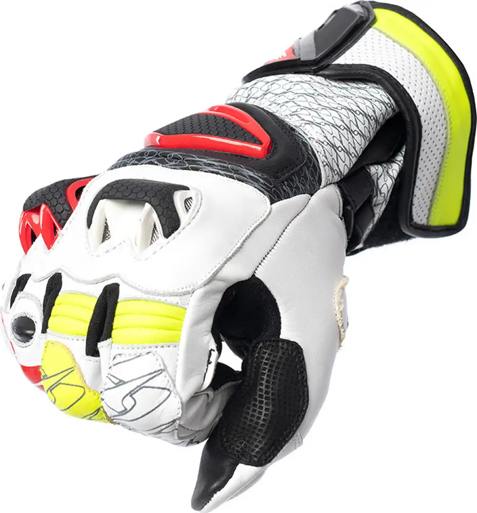 Guanti Moto Pelle Racing Spyke TECH PRO Bianco Nero Rosso Fluo Giallo Fluo 2 Guanti Moto Pelle Racing Spyke TECH PRO Bianco Nero Rosso Fluo Giallo Fluo - immagine 2