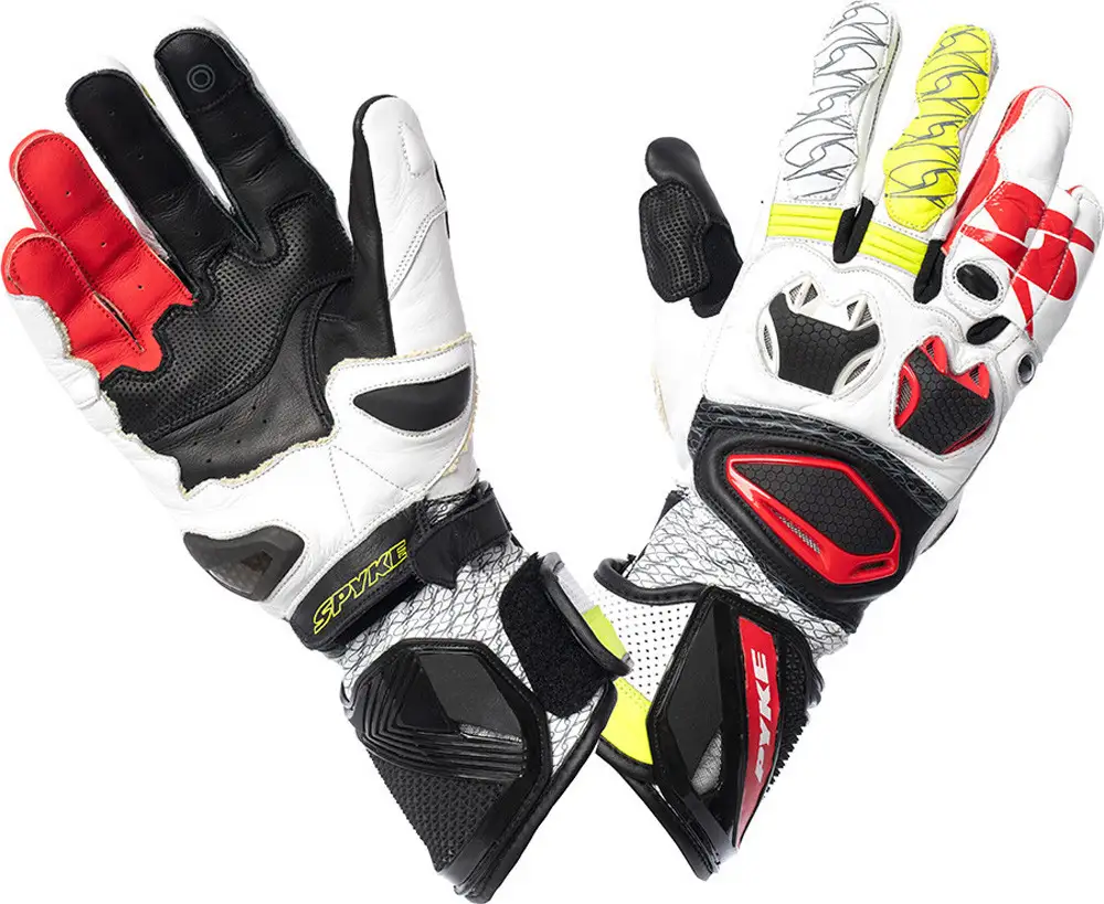 Guanti Moto Pelle Racing Spyke TECH PRO Bianco Nero Rosso Fluo Giallo Fluo 1 Guanti Moto Pelle Racing Spyke TECH PRO Bianco Nero Rosso Fluo Giallo Fluo
