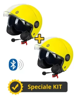 Kit Coppia Rapid Connect Giallo Fluo Opaco - 2 Caschi Jet Befast Con Interfono Integrato