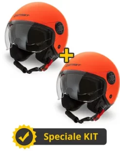 Kit Coppia Rapid II Arancio Fluo Opaco - 2 Caschi Jet Befast Doppia Visiera