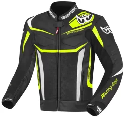 Giacca Moto Pelle Berik LJ-191326 Nero Bianco Giallo