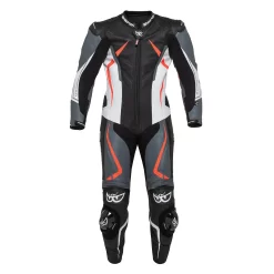 Tuta Pelle Racing Intera Berik RUSH X Con Protezioni Spalle In Alluminio Nero Grigio Bianco