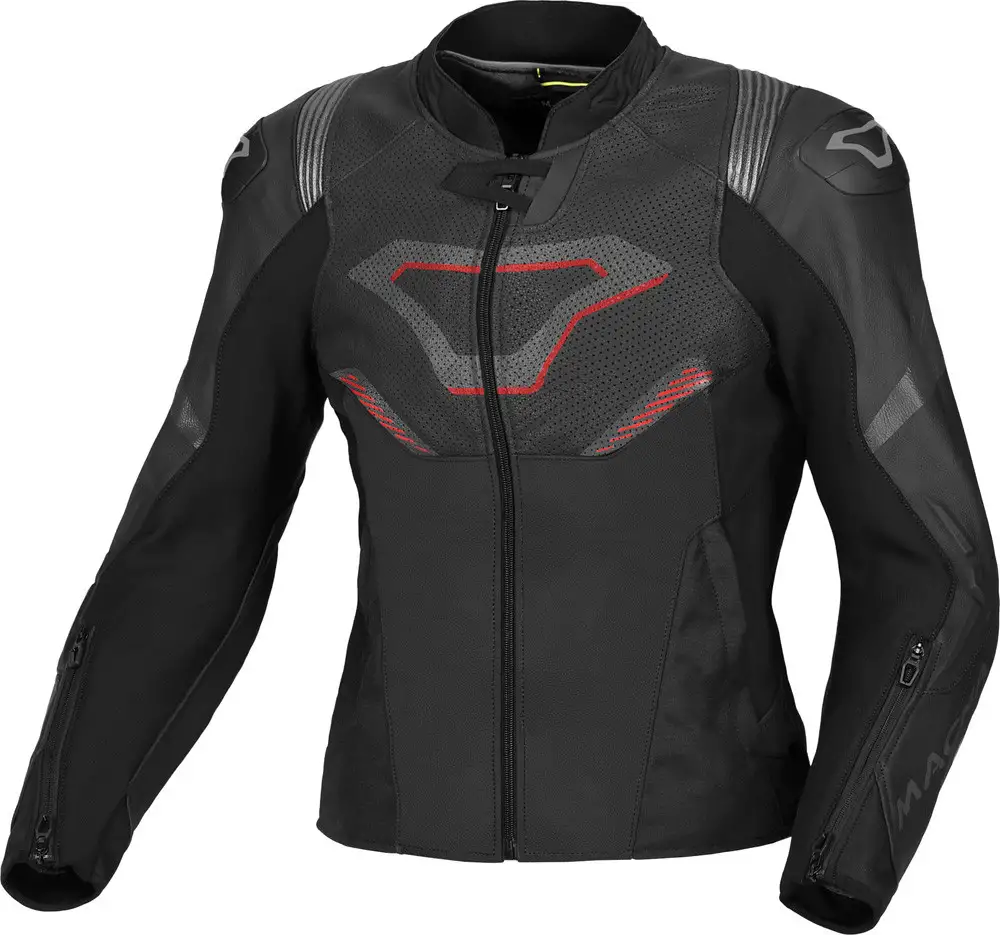 Giacca Moto Donna Pelle Macna Pointer Nero Rosso 1 Giacca Moto Donna Pelle Macna Pointer Nero Rosso
