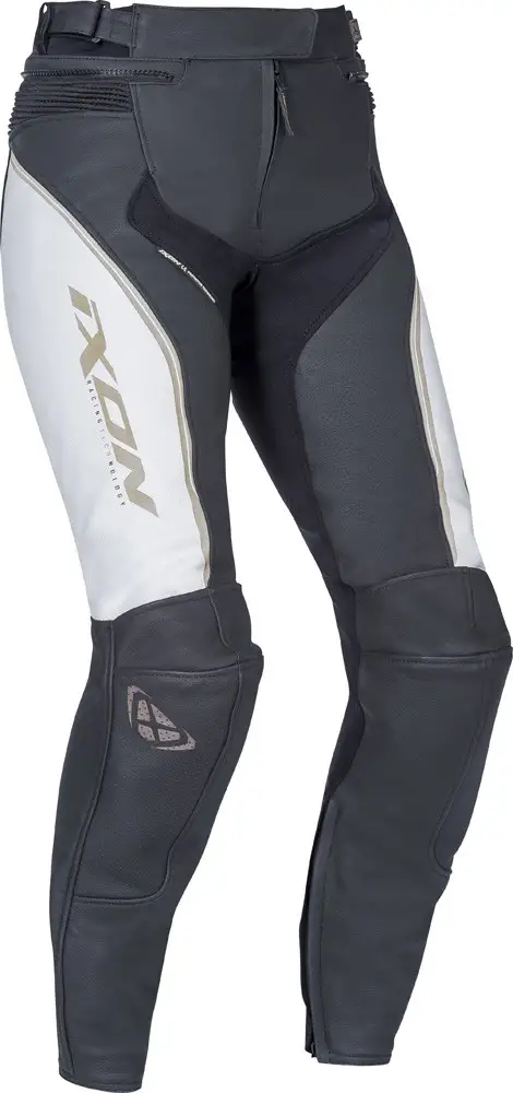 Pantaloni Moto Donna Pelle Ixon TRINITY Bianco Nero Oro