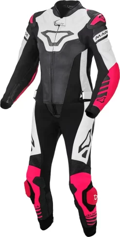 Tuta Moto Donna Pelle Divisibile Macna Tracktix Bianco Rosa Nero