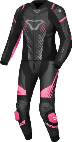 Tuta Moto Donna Pelle Divisibile Macna Tronniq Nero Rosa