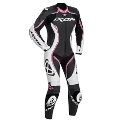 Tuta Moto Donna Pelle Estiva Ixon VORTEX LADY Nero Bianco Fucsia
