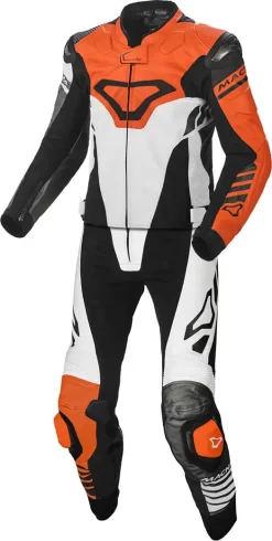 Tuta Moto Pelle Divisibile Macna Tracktix Bianco Grigio Arancio
