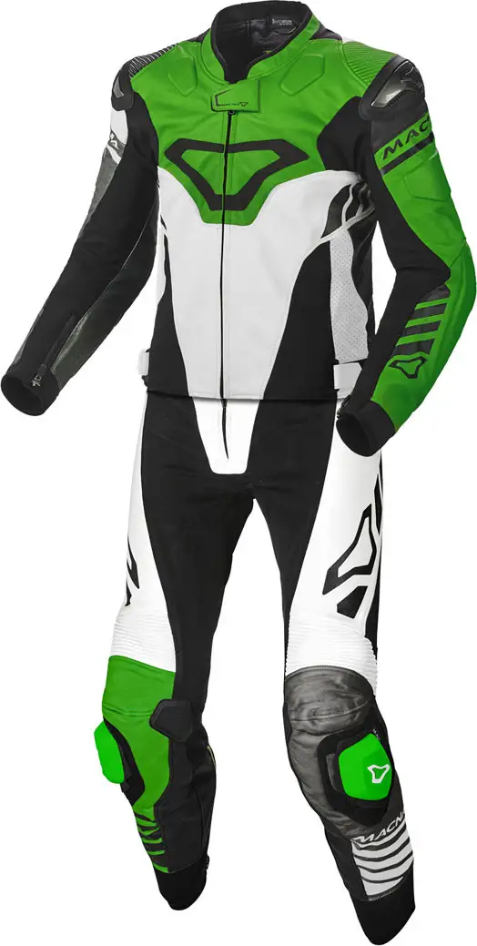 Tuta Moto Pelle Divisibile Macna Tracktix Bianco Nero Verde 1 Tuta Moto Pelle Divisibile Macna Tracktix Bianco Nero Verde