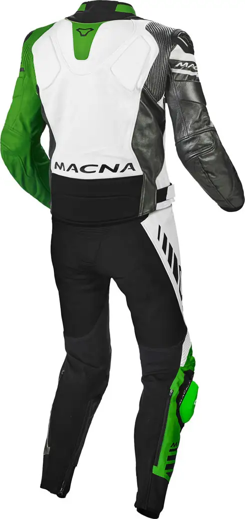 Tuta Moto Pelle Divisibile Macna Tracktix Bianco Nero Verde 2 Tuta Moto Pelle Divisibile Macna Tracktix Bianco Nero Verde - immagine 2