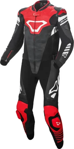Tuta Moto Pelle Divisibile Macna Tracktix Nero Bianco Rosso
