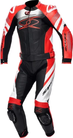 Tuta Moto Pelle Divisibile Spyke ESTORIL SPORT Nero Bianco Rosso Fluo