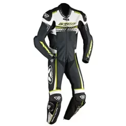 Ixon Tuta Moto Pelle Estiva In Canguro Mirage Nero Bianco Giallo