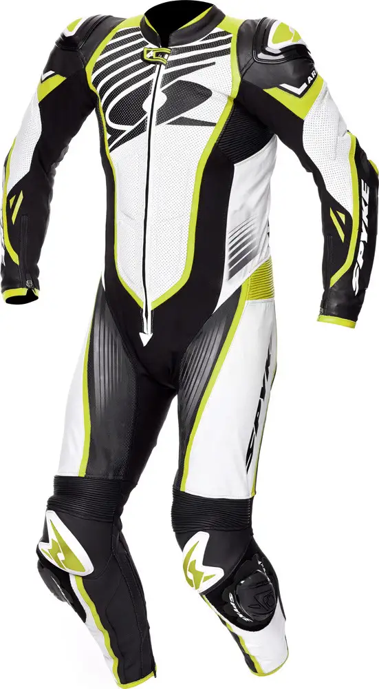 Tuta Moto Pelle Intera Estiva Spyke ARAGON RACE Nero Bianco Giallo Fluo