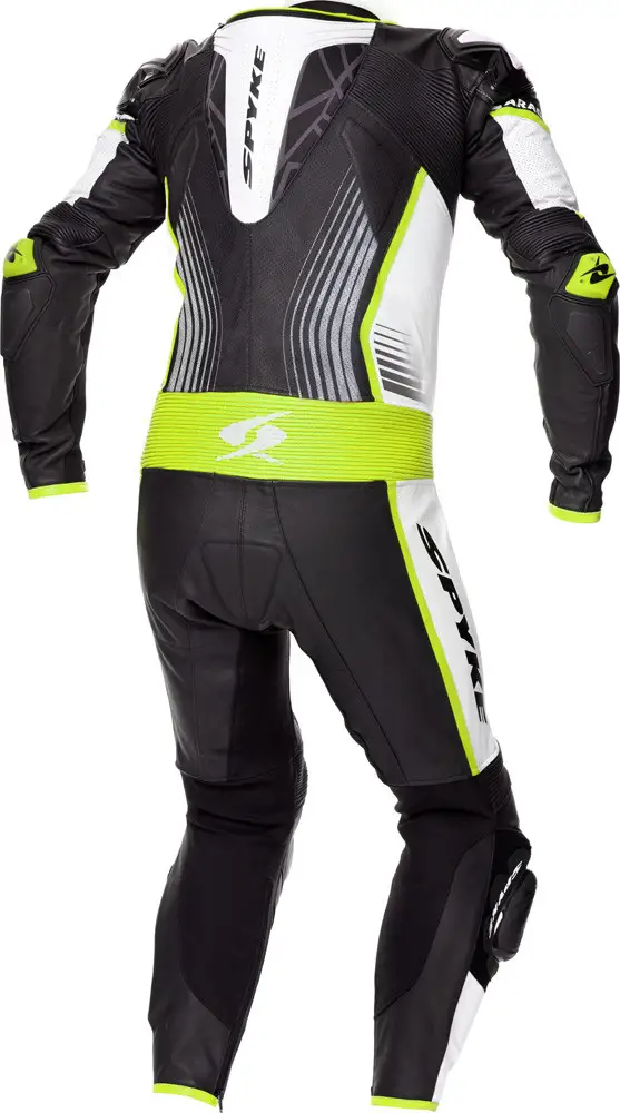 Tuta Moto Pelle Intera Estiva Spyke ARAGON RACE Nero Bianco Giallo Fluo - immagine 2