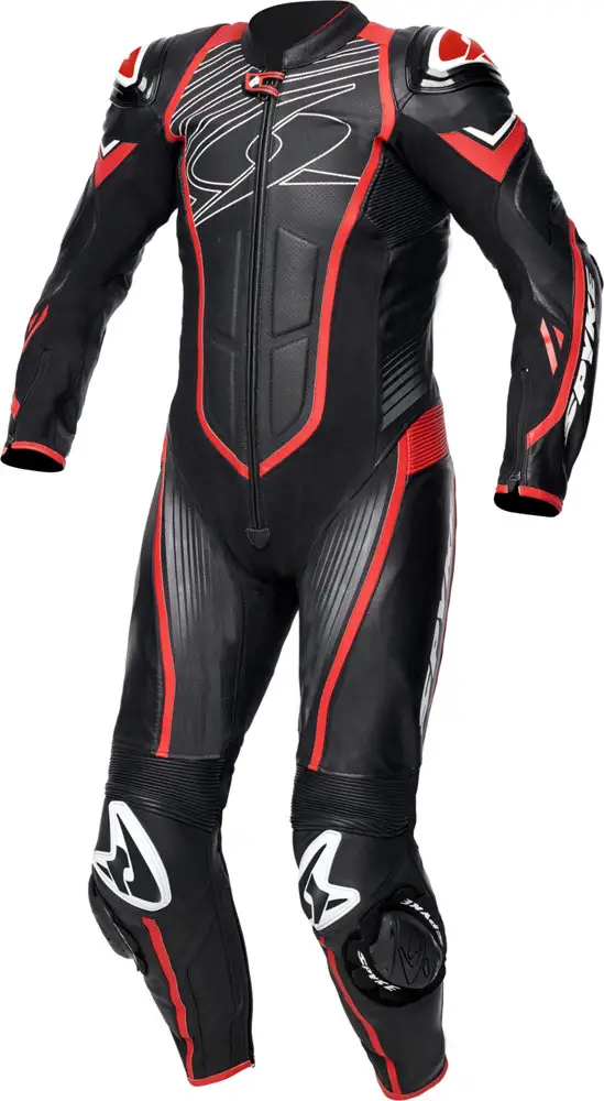 Tuta Moto Pelle Intera Estiva Spyke ARAGON RACE Nero Rosso Fluo