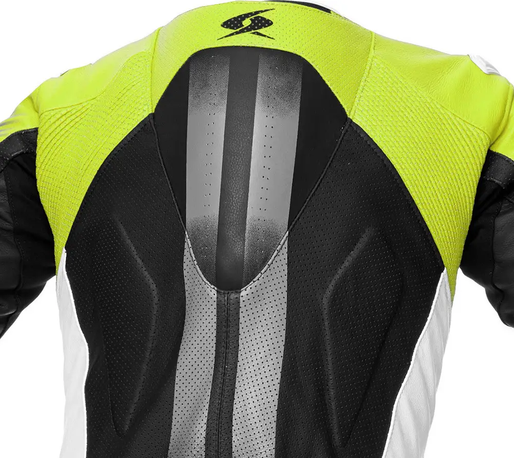 Tuta Moto Pelle Intera Spyke ESTORIL RACE Nero Bianco Giallo Fluo - immagine 2