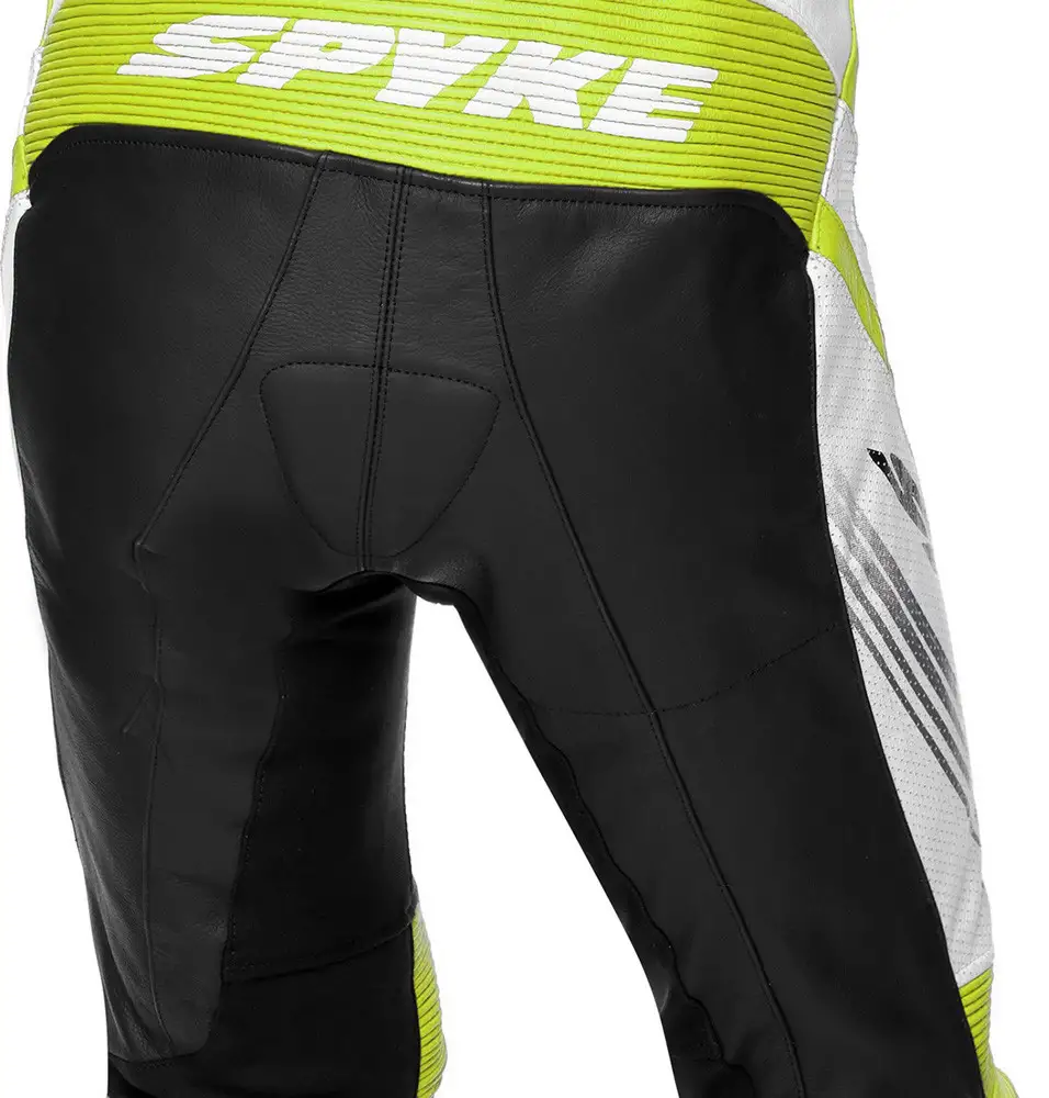 Tuta Moto Pelle Intera Spyke ESTORIL RACE Nero Bianco Giallo Fluo - immagine 3